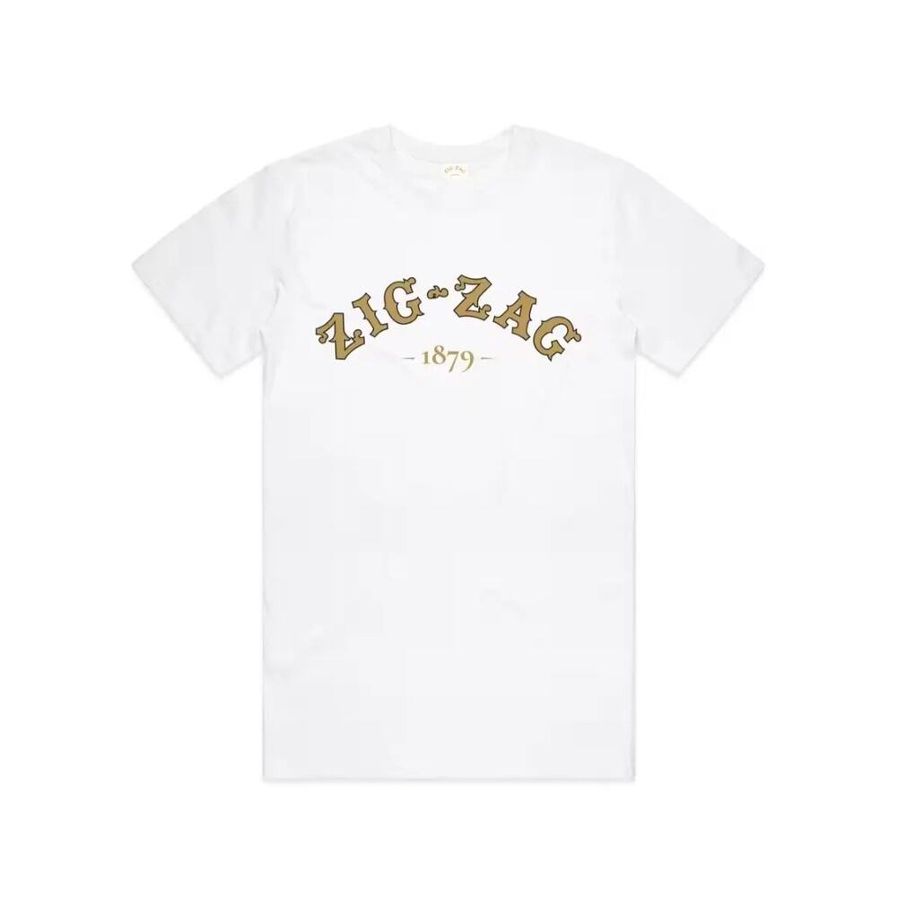 Zig-Zag White Graphic T-Shirt M- Classic Gold Logo - Casual Unisex Tee